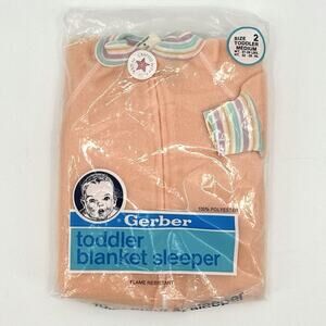 NOS Gerber Baby Blanket Sleeper Footie Peach/RainBow Cuff Pajamas Size 2T 1980’s
